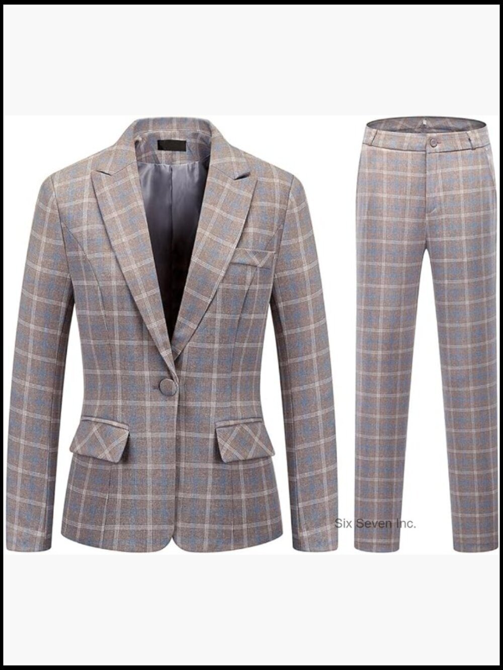 Womens 2 Piece Plaid Suits Set Blazer Jacket Long Sleeve Pant Suit Business